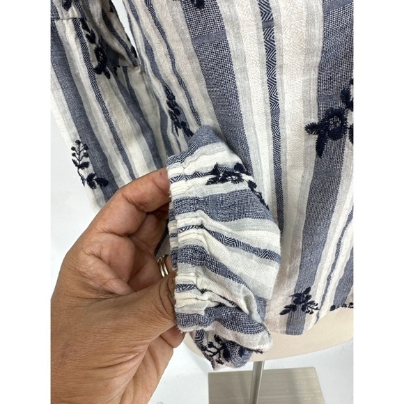 Misa Los Angeles Striped Floral Embroidery Long Sleeve Blouse - Picture 5 of 12